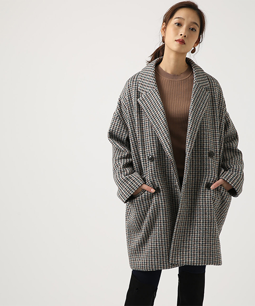 By Azul By チェックwテーラードオーバーコート チェスターコート Azul Moussy アズールバイマウジー のファッション セール
