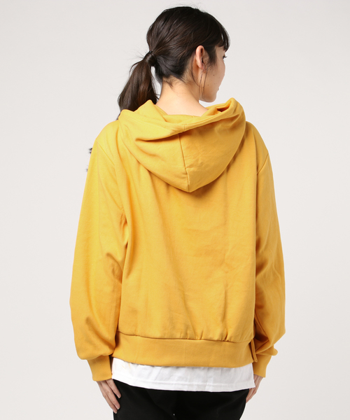 DING（ディング）の「DING/フェイクレイヤードプルパーカー（パーカー・レディース・ブラック/パープル/イエロー/杢グレー・FREE）」の6枚目の写真