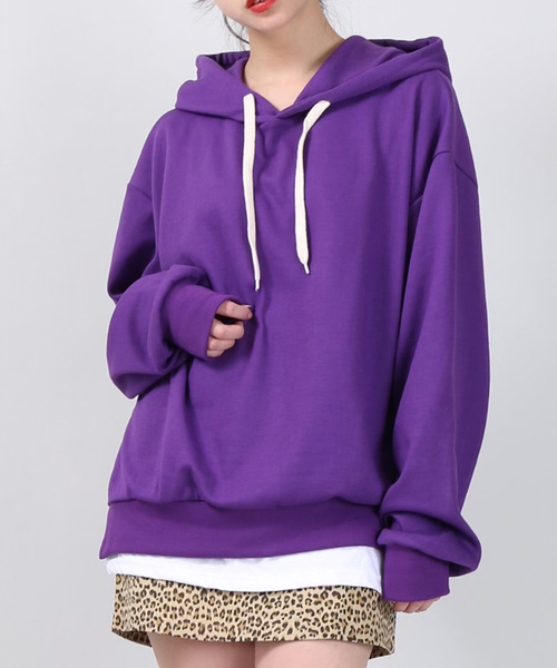 DING（ディング）の「DING/フェイクレイヤードプルパーカー（パーカー・レディース・ブラック/パープル/イエロー/杢グレー・FREE）」の3枚目の写真