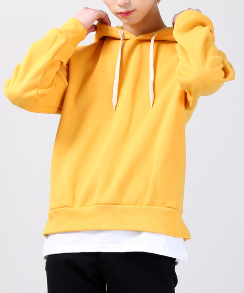 DING（ディング）の「DING/フェイクレイヤードプルパーカー（パーカー・レディース・ブラック/パープル/イエロー/杢グレー・FREE）」の4枚目の写真