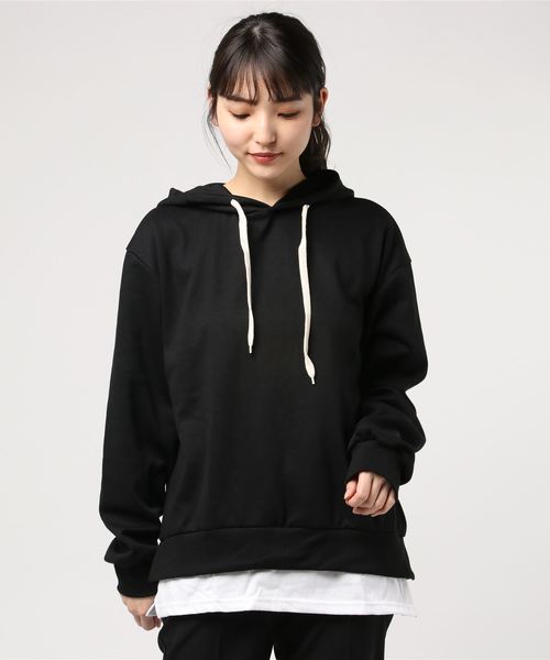 DING（ディング）の「DING/フェイクレイヤードプルパーカー（パーカー・レディース・ブラック/パープル/イエロー/杢グレー・FREE）」の7枚目の写真