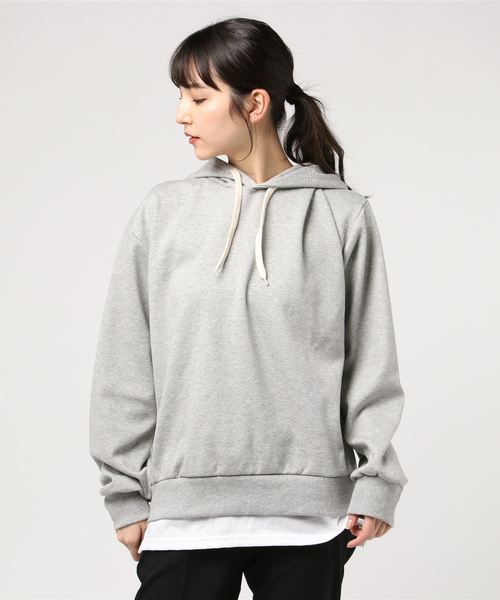 DING（ディング）の「DING/フェイクレイヤードプルパーカー（パーカー・レディース・ブラック/パープル/イエロー/杢グレー・FREE）」の8枚目の写真