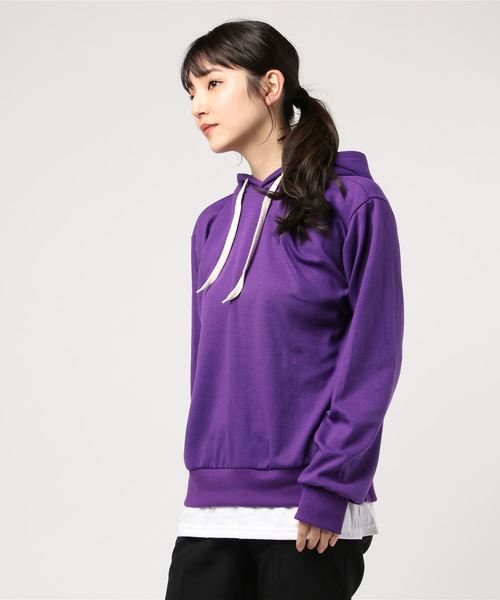 DING（ディング）の「DING/フェイクレイヤードプルパーカー（パーカー・レディース・ブラック/パープル/イエロー/杢グレー・FREE）」の9枚目の写真