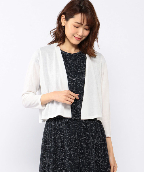 A/C DESIGN BY ALPHA CUBIC（エーシーデザインバイアルファキュービック）の「◇カタログ掲載◇【麻シリーズ】麻入りボレロ（カーディガン/ボレロ・レディース・ライトグレー/ネイビー/オフホワイト・M size/L size）」の2枚目の写真