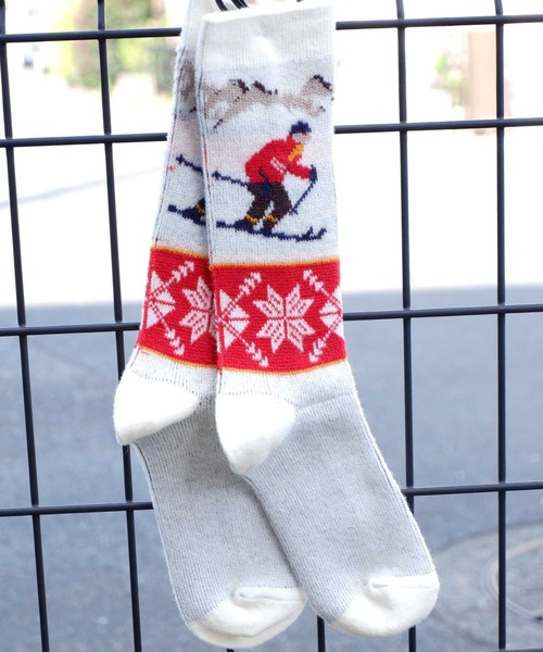 ANONYMOUSISM（アノニマスイズム）の「【ANONYMOUSISM】WOOL スケールJQ / アノニマスイズム スキープレイヤーデザイン クルー丈ソックス（ソックス/靴下・メンズ・オフホワイト/ネイビー/ワインレッド/ベージュ・23cm～25cm/25cm～27cm）」の2枚目の写真