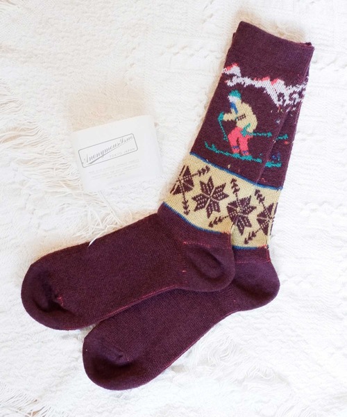 ANONYMOUSISM（アノニマスイズム）の「【ANONYMOUSISM】WOOL スケールJQ / アノニマスイズム スキープレイヤーデザイン クルー丈ソックス（ソックス/靴下・メンズ・オフホワイト/ネイビー/ワインレッド/ベージュ・23cm～25cm/25cm～27cm）」の4枚目の写真