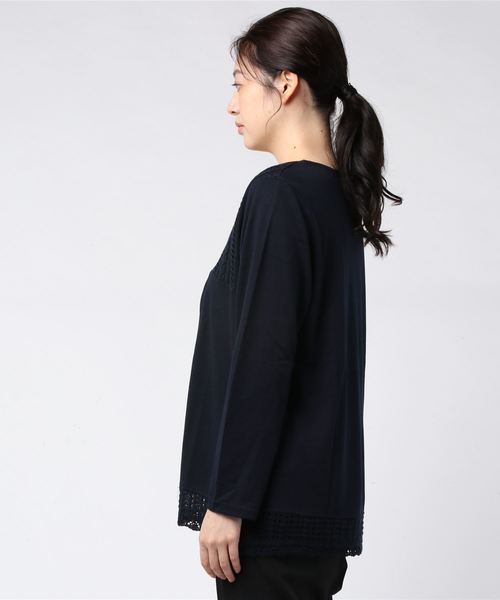 EVLOVE(イヴロヴ)の「【 大きいサイズ レディース 】 EVLOVE ( イヴロヴ ) プルオーバー カット ニット 異素材 リボン(Tシャツ/カットソー・レディース・チャコールグレー/ネイビー/マスタード・13号/15号)」の4枚目の写真
