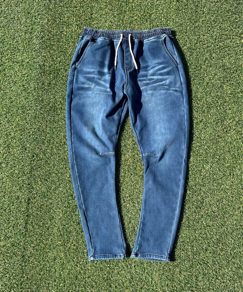 BEATJIVE（ビートジャイブ）の「裏起毛 デニム ジョガーパンツ  暖かい サルエル テーパード スウェットパンツ メンズ（デニムパンツ・メンズ・ライトブルー/ネイビー/インディゴブルー・2/3）」の6枚目の写真