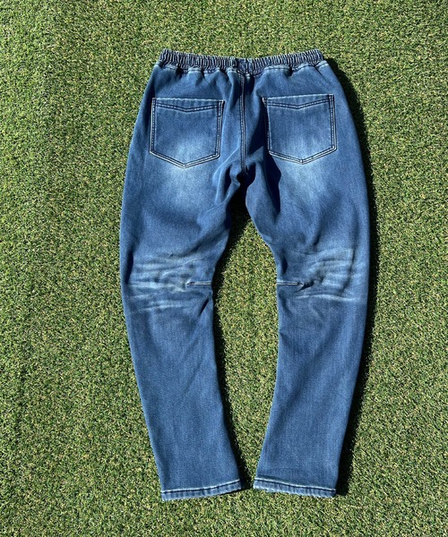 BEATJIVE（ビートジャイブ）の「裏起毛 デニム ジョガーパンツ  暖かい サルエル テーパード スウェットパンツ メンズ（デニムパンツ・メンズ・ライトブルー/ネイビー/インディゴブルー・2/3）」の7枚目の写真