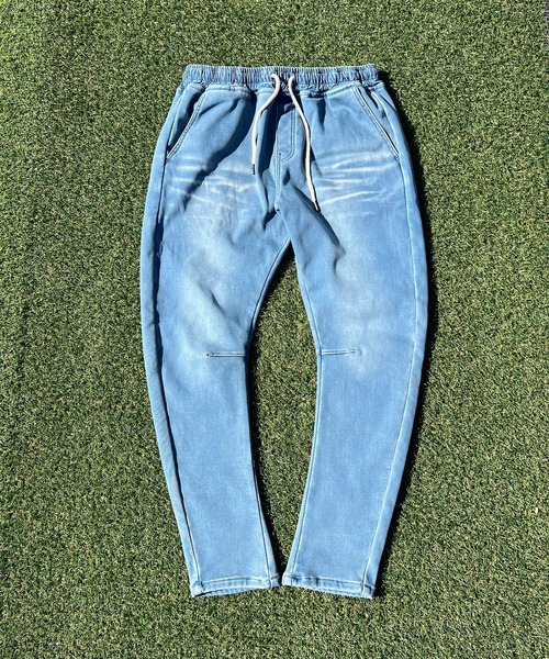 BEATJIVE（ビートジャイブ）の「裏起毛 デニム ジョガーパンツ  暖かい サルエル テーパード スウェットパンツ メンズ（デニムパンツ・メンズ・ライトブルー/ネイビー/インディゴブルー・2/3）」の4枚目の写真
