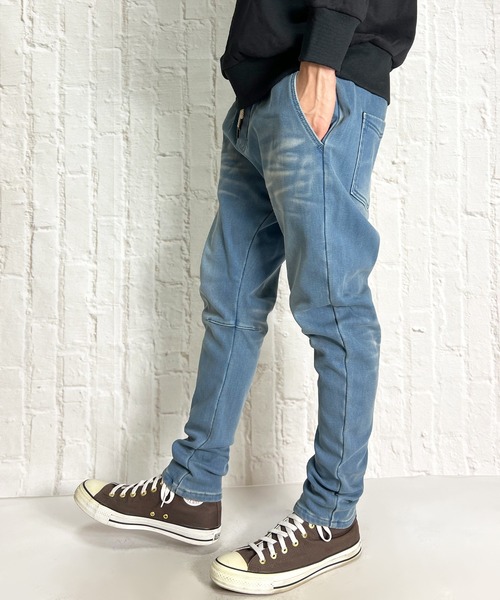 BEATJIVE（ビートジャイブ）の「裏起毛 デニム ジョガーパンツ  暖かい サルエル テーパード スウェットパンツ メンズ（デニムパンツ・メンズ・ライトブルー/ネイビー/インディゴブルー・2/3）」の13枚目の写真