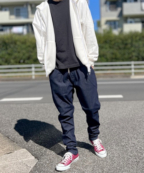 BEATJIVE（ビートジャイブ）の「裏起毛 デニム ジョガーパンツ  暖かい サルエル テーパード スウェットパンツ メンズ（デニムパンツ・メンズ・ライトブルー/ネイビー/インディゴブルー・2/3）」の16枚目の写真