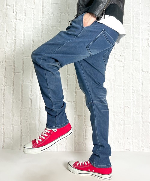 BEATJIVE（ビートジャイブ）の「裏起毛 デニム ジョガーパンツ  暖かい サルエル テーパード スウェットパンツ メンズ（デニムパンツ・メンズ・ライトブルー/ネイビー/インディゴブルー・2/3）」の22枚目の写真