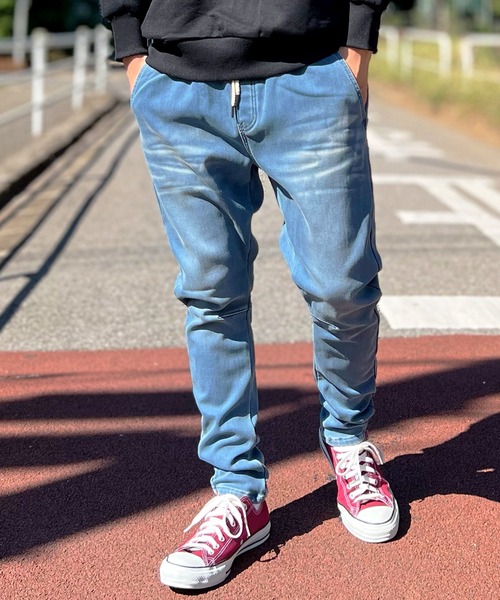 BEATJIVE（ビートジャイブ）の「裏起毛 デニム ジョガーパンツ  暖かい サルエル テーパード スウェットパンツ メンズ（デニムパンツ・メンズ・ライトブルー/ネイビー/インディゴブルー・2/3）」の17枚目の写真