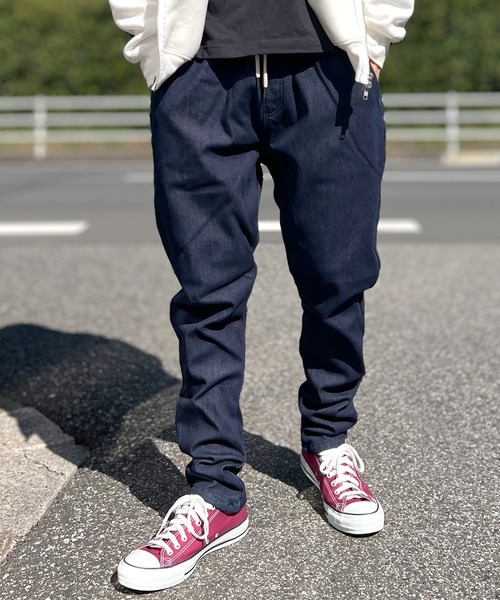 BEATJIVE（ビートジャイブ）の「裏起毛 デニム ジョガーパンツ  暖かい サルエル テーパード スウェットパンツ メンズ（デニムパンツ・メンズ・ライトブルー/ネイビー/インディゴブルー・2/3）」の18枚目の写真