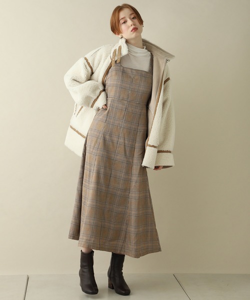 one after another NICE CLAUP（ワンアフターアナザーナイスクラップ）の「ロングジャンパースカート（ジャンパースカート・レディース・チェック/アイボリー/パープル/ボルドー・FREE）」の15枚目の写真