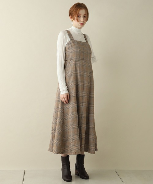 one after another NICE CLAUP（ワンアフターアナザーナイスクラップ）の「ロングジャンパースカート（ジャンパースカート・レディース・チェック/アイボリー/パープル/ボルドー・FREE）」の8枚目の写真