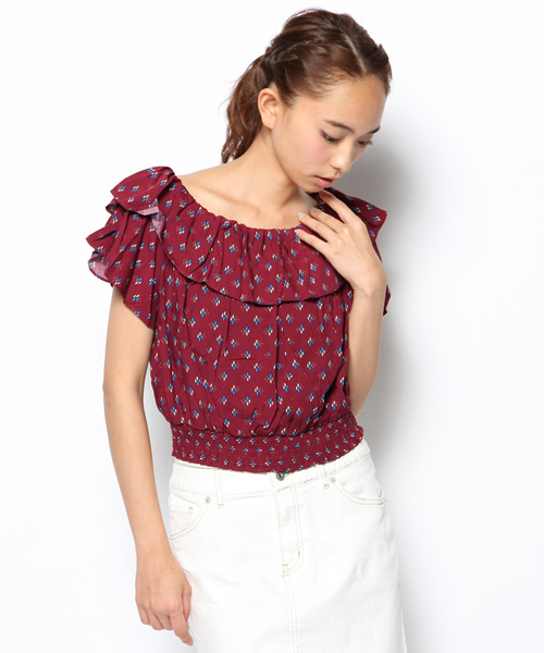 Kastane（カスタネ）の「【Kastane】プリント衿フリルブラウス（シャツ/ブラウス・レディース・ネイビー/ボルドー・FREE）」の9枚目の写真