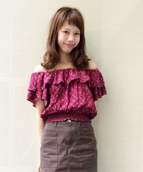Kastane（カスタネ）の「【Kastane】プリント衿フリルブラウス（シャツ/ブラウス・レディース・ネイビー/ボルドー・FREE）」の10枚目の写真