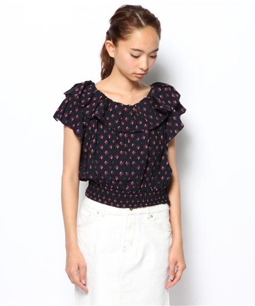 Kastane（カスタネ）の「【Kastane】プリント衿フリルブラウス（シャツ/ブラウス・レディース・ネイビー/ボルドー・FREE）」の3枚目の写真