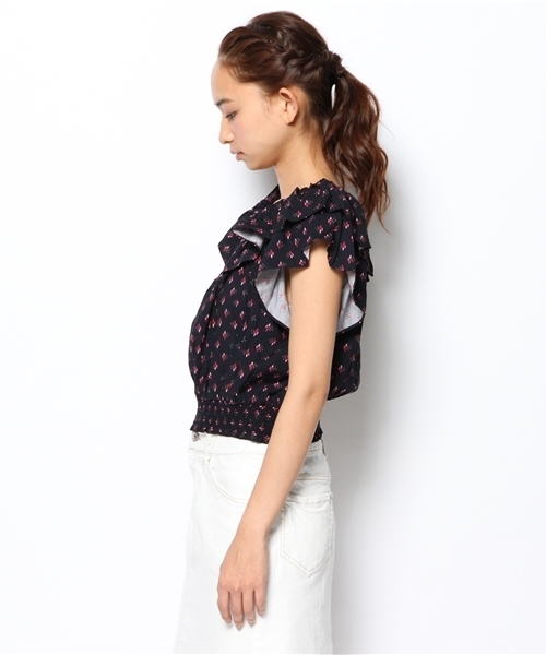 Kastane（カスタネ）の「【Kastane】プリント衿フリルブラウス（シャツ/ブラウス・レディース・ネイビー/ボルドー・FREE）」の4枚目の写真