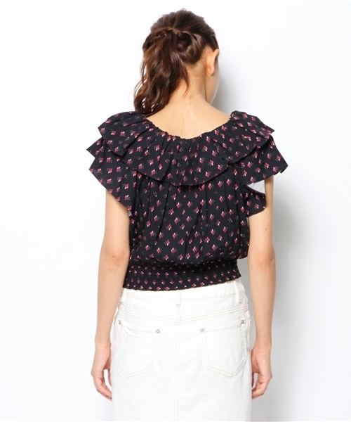 Kastane（カスタネ）の「【Kastane】プリント衿フリルブラウス（シャツ/ブラウス・レディース・ネイビー/ボルドー・FREE）」の5枚目の写真