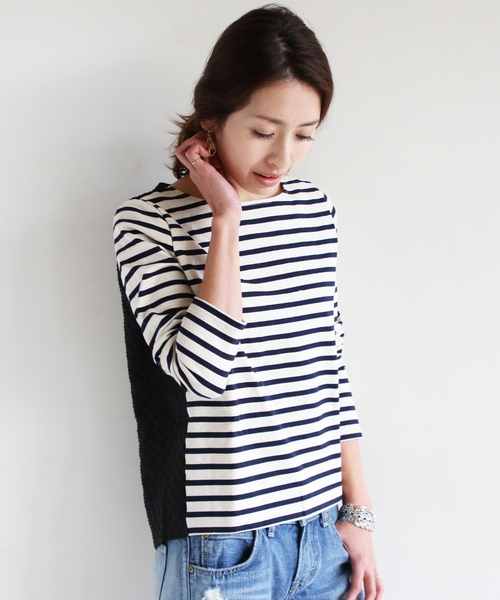 BEAUTY&YOUTH UNITED ARROWS（ビューティーアンドユースユナイテッドアローズ）の「BYBC ∵バスクボーダー×幾何学ジャカードプルオーバー◆（Tシャツ/カットソー・レディース・オフホワイト/ブラック/ホワイト・FREE）」の2枚目の写真