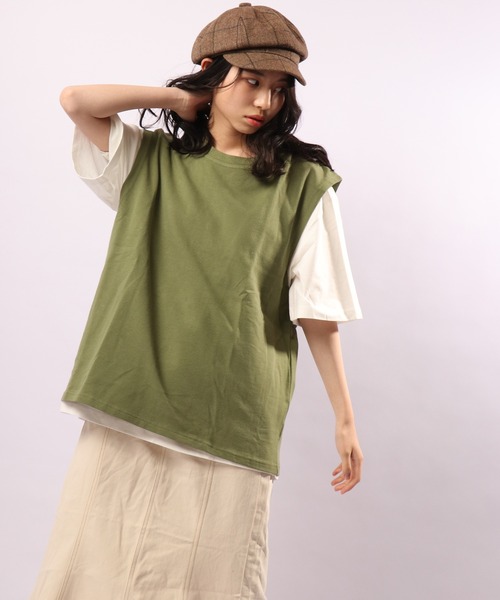 FUNALIVE(ファンアライブ)の「2点セット 半袖Tシャツ&ベスト アンサンブル(Tシャツ/カットソー・メンズ・カーキ/ブラック/ベージュ/ブラウン/グレイッシュベージュ・L/XL/M)」の6枚目の写真