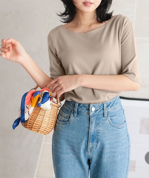 KOBE LETTUCE(コウベレタス)の「スムースベーシック半袖カットソートップス(Tシャツ/カットソー・レディース・グリーン系その他/ブラック系その他/カーキ/ブラック/ネイビー/グリーン系その他2/ミント/オフホワイト/ホワイト系その他/ブルー系その他/ブラウン系その他/ブラウン系その他2/ピンク系/ピンク/ブラウン系その他3/ホワイト系その他2/ピンク系1/ブルー系その他2/ブラック系その他2/アイボリー系1/アイボリー系/ネイビー系1/ネイビー系・LARGE/S/L/SMALL/M/MEDIUM/S1/L1/M1)」の7枚目の写真