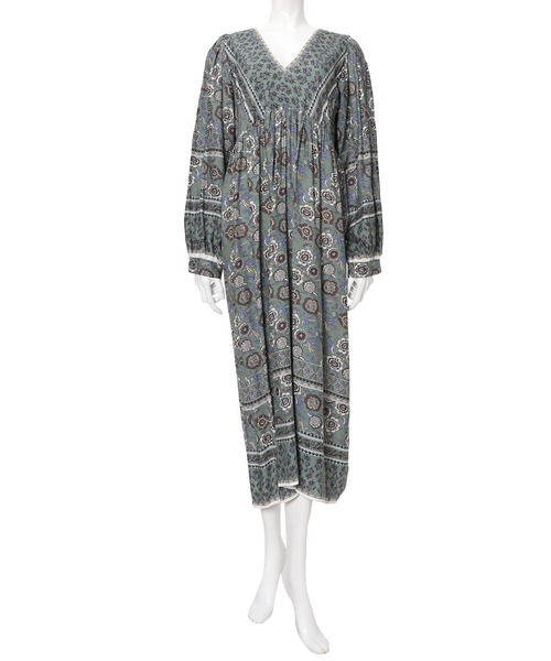 fifth（フィフス）の「ビンテージフラワー柄Vネックワンピース（ワンピース・レディース・グリーン・MEDIUM）」の2枚目の写真