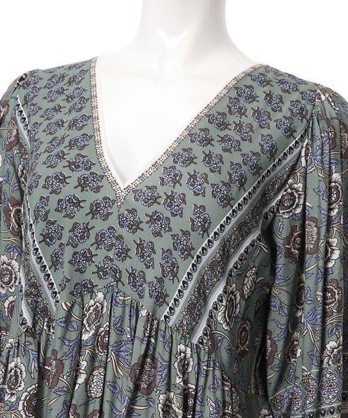 fifth（フィフス）の「ビンテージフラワー柄Vネックワンピース（ワンピース・レディース・グリーン・MEDIUM）」の8枚目の写真