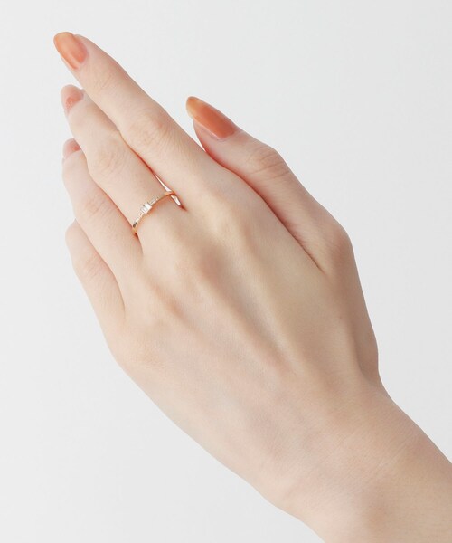 COCOSHNIK K10ダイヤモンド バゲットカット2石 サイドメレーリング K10ダイヤモンド バゲットカット2石 サイドメレーリング（リング