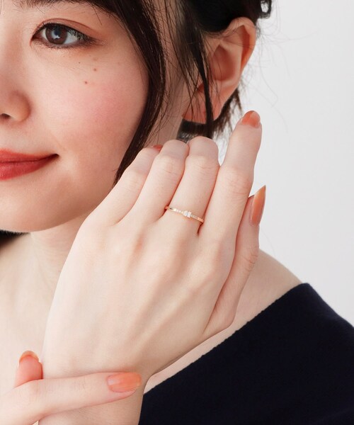 K10ダイヤモンド バゲットカット2石 サイドメレーリング（リング