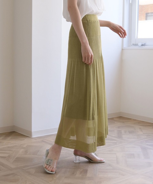 HER CLOSET（ハークローゼット）の「【twenty three】リネンタッチシアーサマーニットスカート（スカート・レディース・ダークグリーン/パープル/ライトグリーン/モカ/ライトベージュ/グリーン系その他・M）」の5枚目の写真