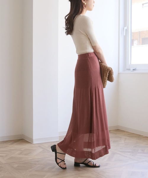 HER CLOSET（ハークローゼット）の「【twenty three】リネンタッチシアーサマーニットスカート（スカート・レディース・ダークグリーン/パープル/ライトグリーン/モカ/ライトベージュ/グリーン系その他・M）」の11枚目の写真