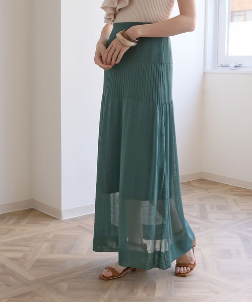HER CLOSET（ハークローゼット）の「【twenty three】リネンタッチシアーサマーニットスカート（スカート・レディース・ダークグリーン/パープル/ライトグリーン/モカ/ライトベージュ/グリーン系その他・M）」の8枚目の写真