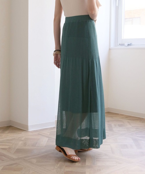 HER CLOSET（ハークローゼット）の「【twenty three】リネンタッチシアーサマーニットスカート（スカート・レディース・ダークグリーン/パープル/ライトグリーン/モカ/ライトベージュ/グリーン系その他・M）」の12枚目の写真