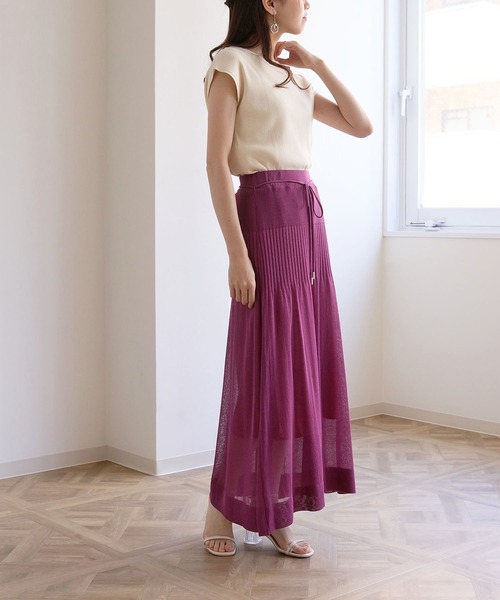 HER CLOSET（ハークローゼット）の「【twenty three】リネンタッチシアーサマーニットスカート（スカート・レディース・ダークグリーン/パープル/ライトグリーン/モカ/ライトベージュ/グリーン系その他・M）」の18枚目の写真