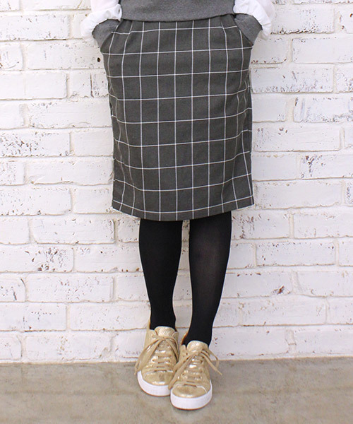 mystic(ミスティック)の「格子柄タイトスカート(スカート・レディース・ネイビー/レッド/グレー・フリ-)」の2枚目の写真