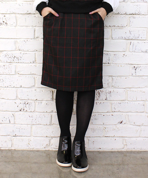 mystic(ミスティック)の「格子柄タイトスカート(スカート・レディース・ネイビー/レッド/グレー・フリ-)」の3枚目の写真