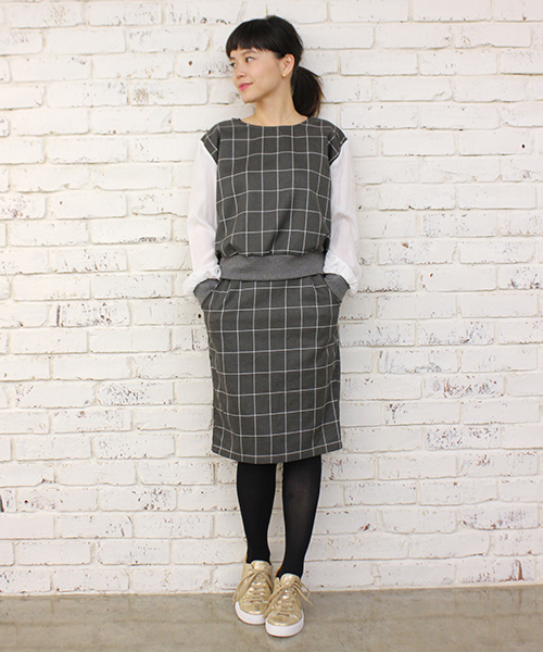 mystic(ミスティック)の「格子柄タイトスカート(スカート・レディース・ネイビー/レッド/グレー・フリ-)」の6枚目の写真