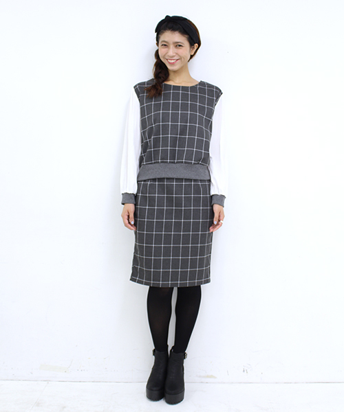 mystic(ミスティック)の「格子柄タイトスカート(スカート・レディース・ネイビー/レッド/グレー・フリ-)」の8枚目の写真
