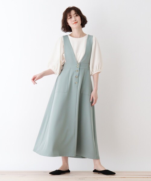 DRESKIP(ドレスキップ)の「◆Vネックサス付きロングジャンスカ(スカート・レディース・グリーン系/ブラック/オフホワイト・03/02)」の3枚目の写真