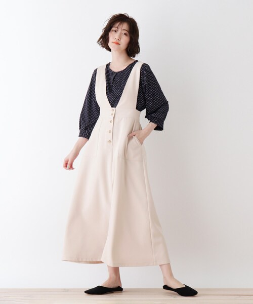 DRESKIP(ドレスキップ)の「◆Vネックサス付きロングジャンスカ(スカート・レディース・グリーン系/ブラック/オフホワイト・03/02)」の2枚目の写真