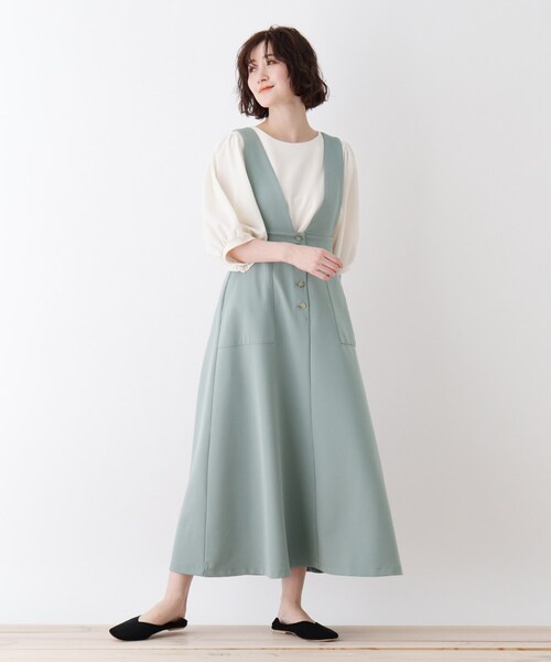 DRESKIP(ドレスキップ)の「◆Vネックサス付きロングジャンスカ(スカート・レディース・グリーン系/ブラック/オフホワイト・03/02)」の11枚目の写真