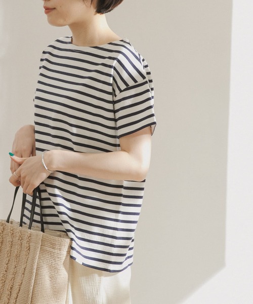 FORK&SPOON（フォークアンドスプーン）の「FORK&SPOON　ボートネックボーダーショートスリーブTシャツ（Tシャツ/カットソー・レディース・ホワイト系その他/ブラック系その他/ベージュ系その他/ブルー系その他/イエロー系その他/ピンク系その他・ONE）」の2枚目の写真