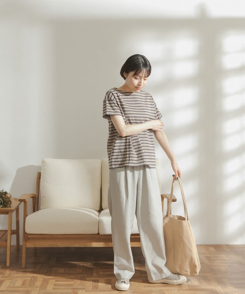 FORK&SPOON（フォークアンドスプーン）の「FORK&SPOON　ボートネックボーダーショートスリーブTシャツ（Tシャツ/カットソー・レディース・ホワイト系その他/ブラック系その他/ベージュ系その他/ブルー系その他/イエロー系その他/ピンク系その他・ONE）」の7枚目の写真