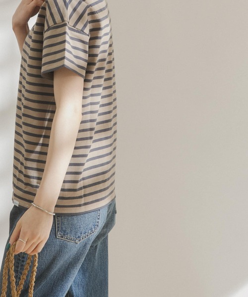 FORK&SPOON（フォークアンドスプーン）の「FORK&SPOON　ボートネックボーダーショートスリーブTシャツ（Tシャツ/カットソー・レディース・ホワイト系その他/ブラック系その他/ベージュ系その他/ブルー系その他/イエロー系その他/ピンク系その他・ONE）」の12枚目の写真