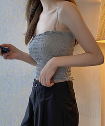 【c.u.l:w】カップ付き ショート丈 シャーリングキャミソール culw46