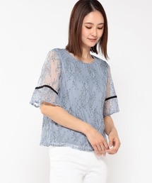 MEW'S REFINED CLOTHES | 総レース配色5分袖フレアブラウス(シャツ/ブラウス)